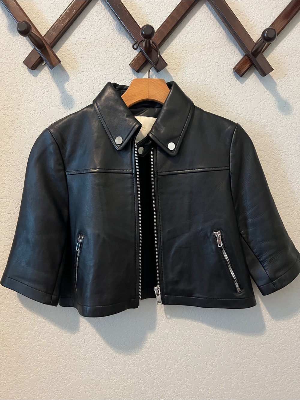 Maje Brittany Cropped Leather Shirt Jacket M - Picture 3 of 6
